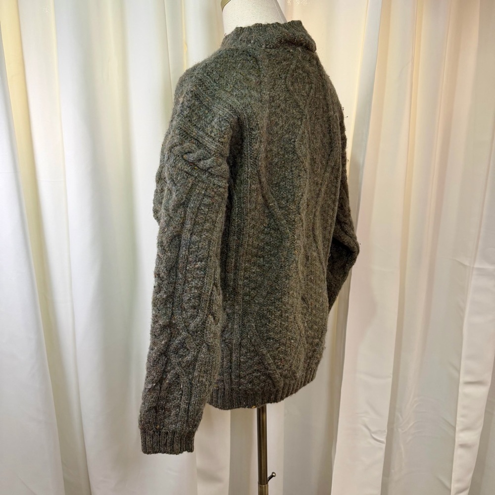 West Highland Woollens Scottish Wool Cable Knit Mock-Neck Sweater in Green/Gray - Picture 8 of 15